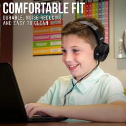 RHEA- New Barks Classroom Headphones W/ Mic – Sapphire, K-12 School Use, On-Ear Black - Thumbnail 4