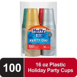 Hefty Party On Disposable Plastic Party Cups, Holiday Assorted Colors, 16 oz., 100 Count - Thumbnail 1