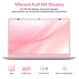 TRHRO 15.6" FHD IPS Pink Laptop, 256GB SSD 8GB RAM, Intel Processor, Dual 4K Output & Type-C PD, Office 2024 Included - Thumbnail 2