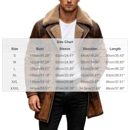 USNSM Men's Vintage Faux Leather Jacket Sherpa Lined Plush Collar Warm Winter Coat Western Cowboy Motorcycle Thick Overcoat Brown XXL - Thumbnail 3