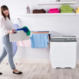Gymax Portable Semi-automatic Washing Machine 26 lbs Twin Tub Laundry Washer Grey - Thumbnail 4