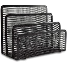 Casewin Desk Mail Organizer, Office Small Letter Sorter Desktop File Organizer Metal Mesh with 3 Vertical Upright Compartments, 1 Packï¼Blackï¼ - Thumbnail 1