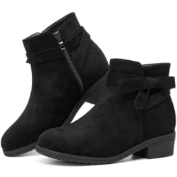 Ecetana Women's Ankle Booties Suede Low Block Heel Casual Short Boots with Side Zipper - Thumbnail 1