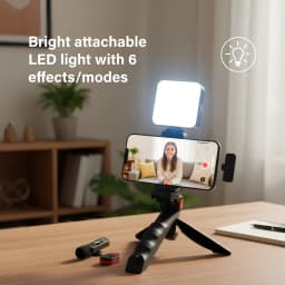 onn Portable LED Video Light Kit with Tripod Grip, Smartphone Holder & Bluetooth Remote for Vlogging, Streaming, and Photography - Thumbnail 3