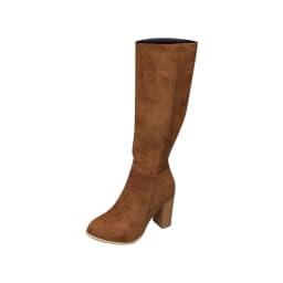 Miluxas Women's Knee High Boots Chunky High Heels Classic Suede Mid Calf Boots Round Toe Pull On Dressy Boot Brown 7(39) - Thumbnail 2