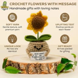 Emotional Support Crochet Flower Gift | Handmade Plush Plant with Positive Message | Unique Mini Decor for Desk, Friends, Teachers, 5 Styles - Thumbnail 2