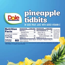 Dole Fruit Bowls Pineapple Tidbits in 100% Fruit Juice, 4 oz Cups (4 Pack) - Thumbnail 3
