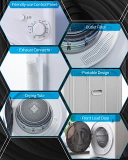 TABU 3.2 cu.ft. Portable Dryer for Clothes,13lbs Compact Dryer,Front Load,Stainless Steel Tub,White - Thumbnail 3