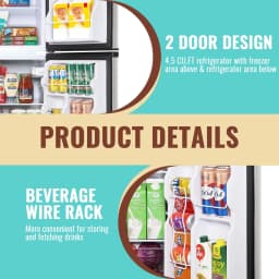 WANAI 4.5 Cu.ft Large Size Mini Fridge with Adjustable Thermostat, Compact Refrigerator Silver, New - Thumbnail 8