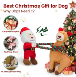 URRU Christmas Dog Toys - 2 Pack Squeaky Stuffed Toys for Large Medium Small Dogs With Detachable Rope, Crinkle to Keep Them Busy - Santa Claus - Thumbnail 4