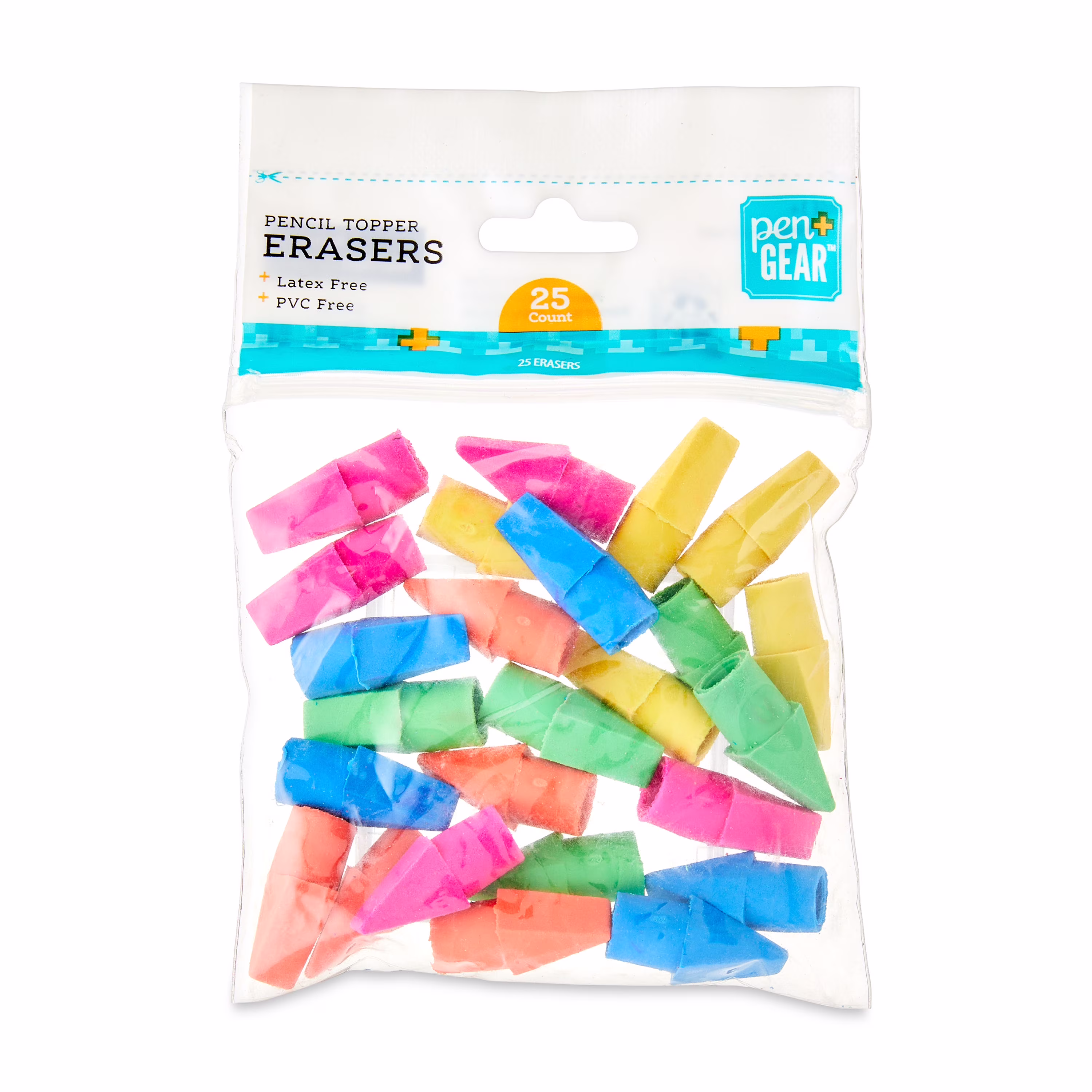 Pen+Gear Pencil Cap Erasers, 25 Count – Assorted Colors, Smudge-Free, Fits #2 Pencils - Thumbnail 2