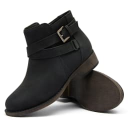 Women's Ankle Boots - Classic Side Zip, Cover with Buckle Strap, Comfortable Platform, Round Toe, Low Chunky Heel Comfort Slip On Fashion Black Boots. - Thumbnail 2