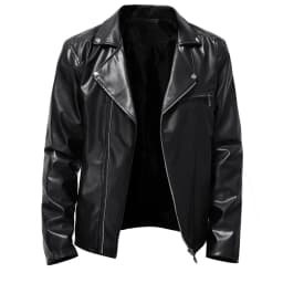 Dezsed Men's Faux Leather Jacket Men's Winter Long-sleeved Leather Motorcycle Jacket Zipper Coat Long Sleeve Hoodless Faux Leather Outwear & Jackets Black L - Thumbnail 1