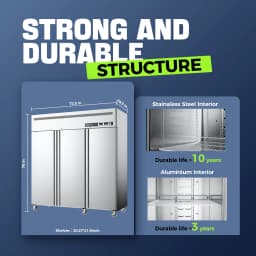 Coolake Commercial Refrigerator and Freezer Combo, 72" W Dual Temperature Zones, 54 Cu.ft 3 Door - Thumbnail 7