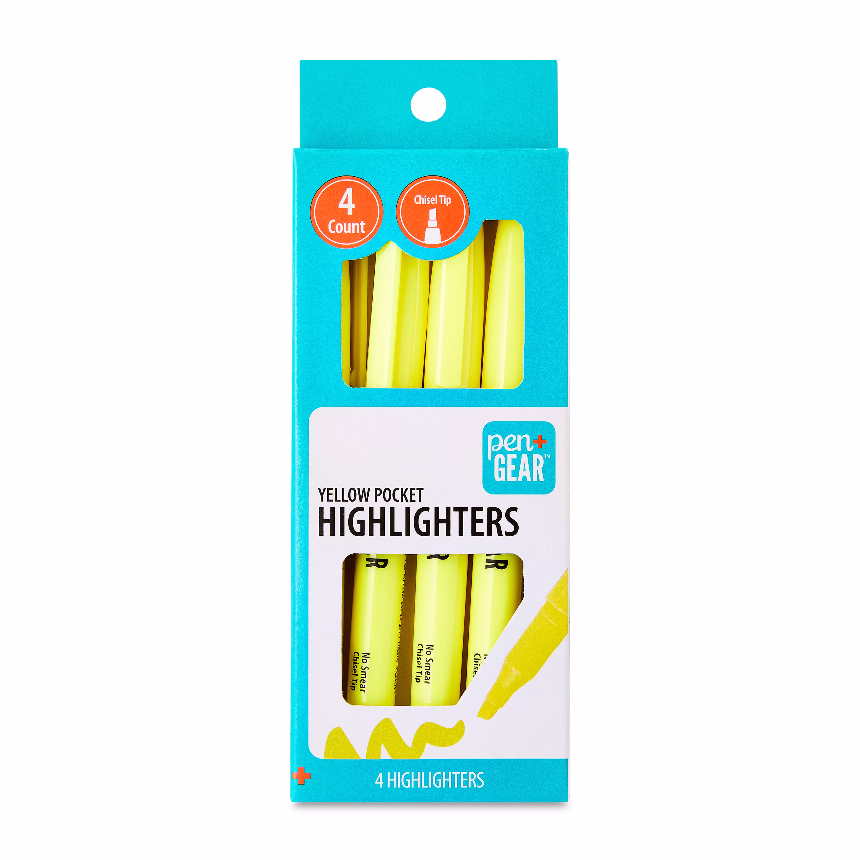 Pen+Gear Pocket Highlighters, Chisel Tip, Yellow, 4 Count - Thumbnail 1