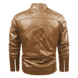 Maoxin Mens Leather Jacket Men Leather Jacket Multiple Pockets Zipper Loose Coat Solid Color Long Sleeved Hooded Leatherwear Loose Coat Leather Jacket Men - Thumbnail 3