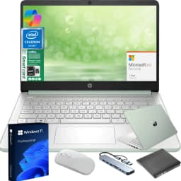 HP 14" Ultra Thin Laptop, Intel Quad-Core N150, 8GB RAM, 256GB (128GB eMMC+128GB SD Card), Windows 11 Pro - Thumbnail 1