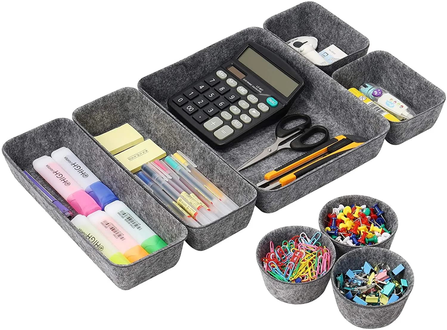 BUZIFU Desk Supplies Organisers, 8 Set Felt Drawer Organisers Dividers Stationery Stroage Boxes Desktop Dresser Makeup C