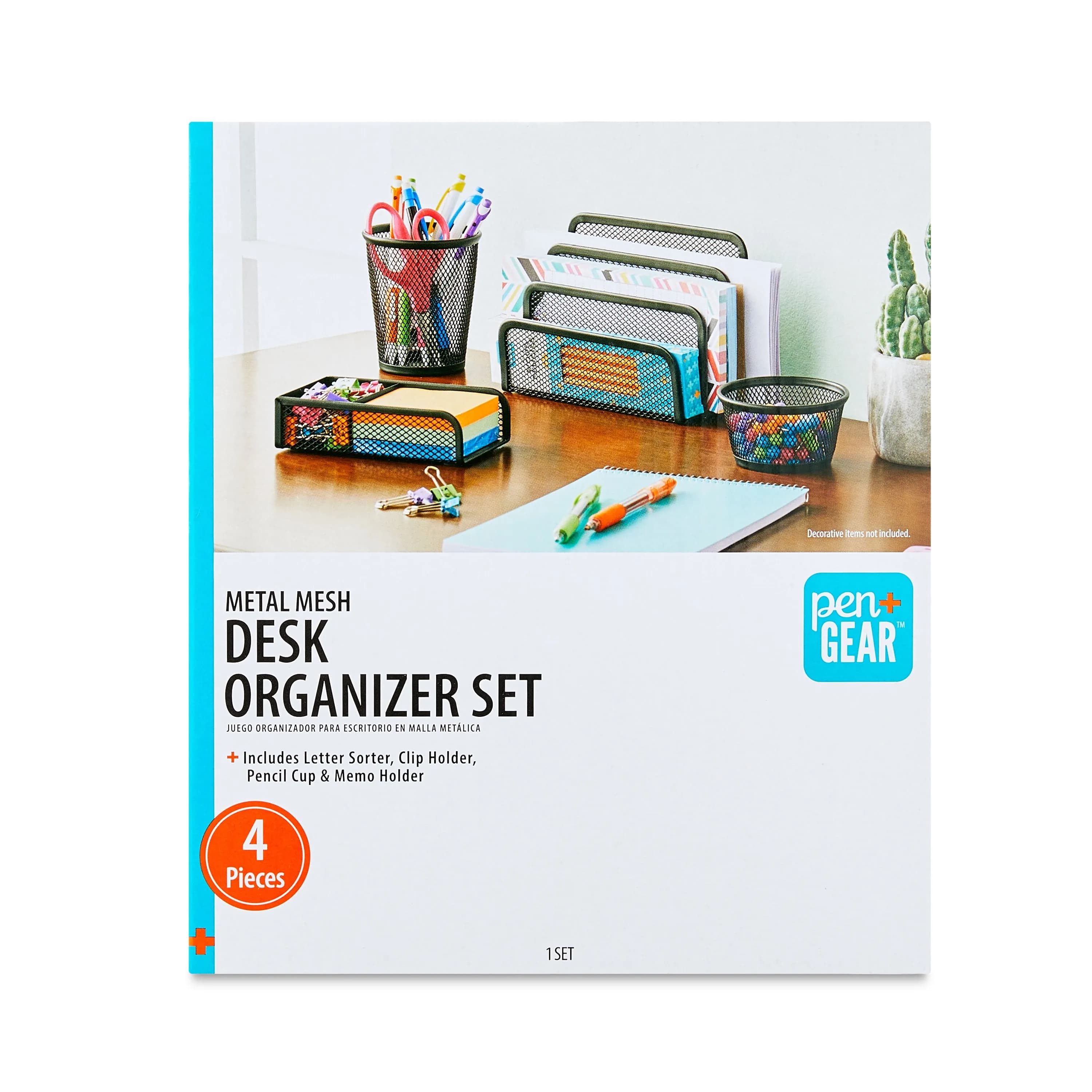 Pengear Metal Desk Organizer Set Black 4 Pieces
