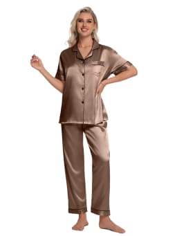Dakimoe Silk Satin Pajamas Set for Women Two Piece - Thumbnail 6