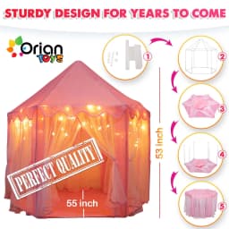 Princess Castle Playhouse Tent for Girls with LED - Thumbnail 4