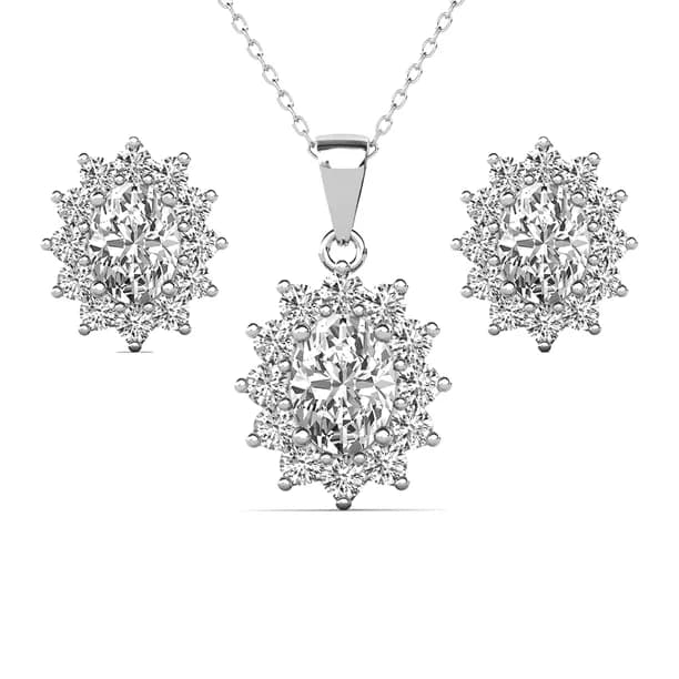 Sage 18k White Gold Plated Silver Jewelry Set with Simulated Diamond Crystals for Women