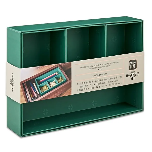 Pengear 5 Piece Drawer Organizer Set Green Emerald