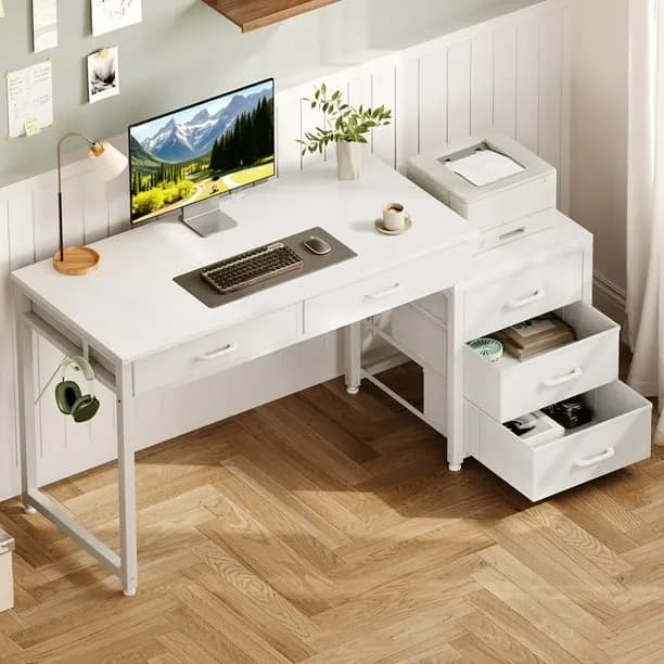 Sofanext Computer Desk with 5 Drawers Reversible