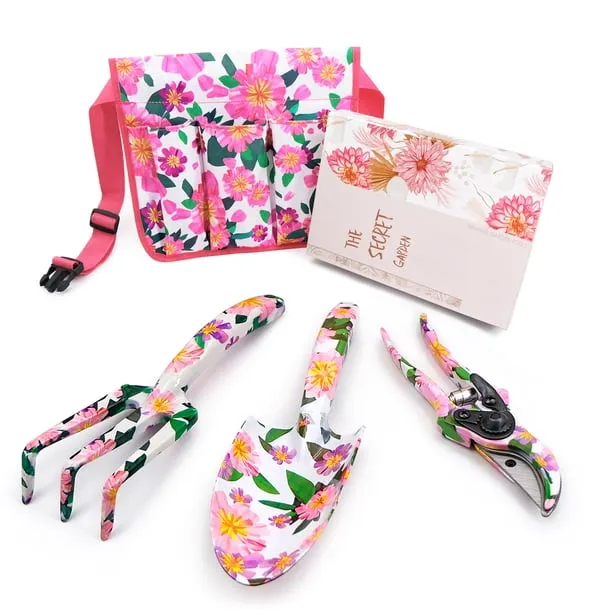 Hortem Garden Tools Set Women, Christmas Gardening Gifts Ladies, Aluminum Hand Tools, Pruner and Garden Belt Bags with F