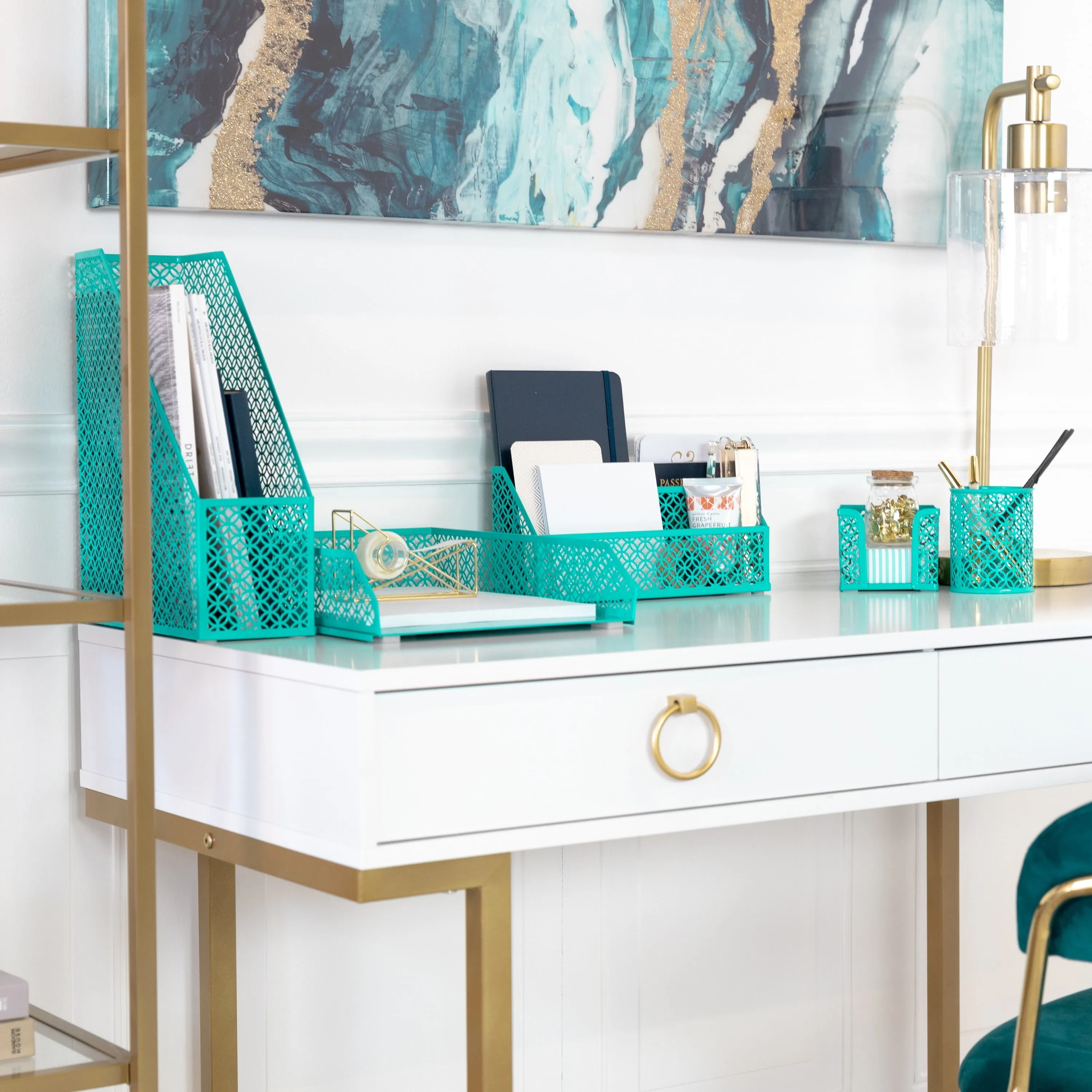 Blu Monaco Riviera 6 Piece Dark Teal Desk
