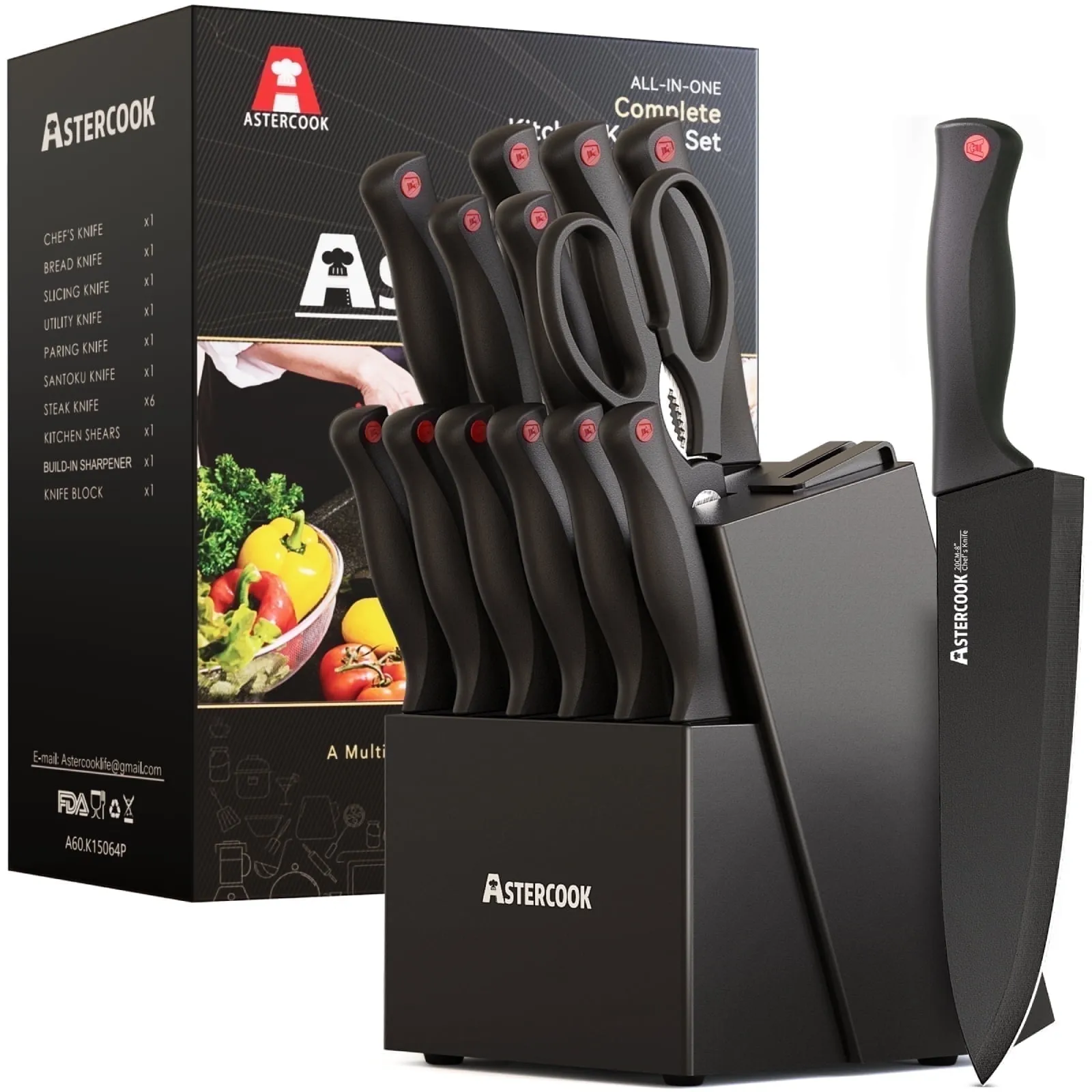 Astercook Kitchen Knife Set 14 Pcs Knives Block