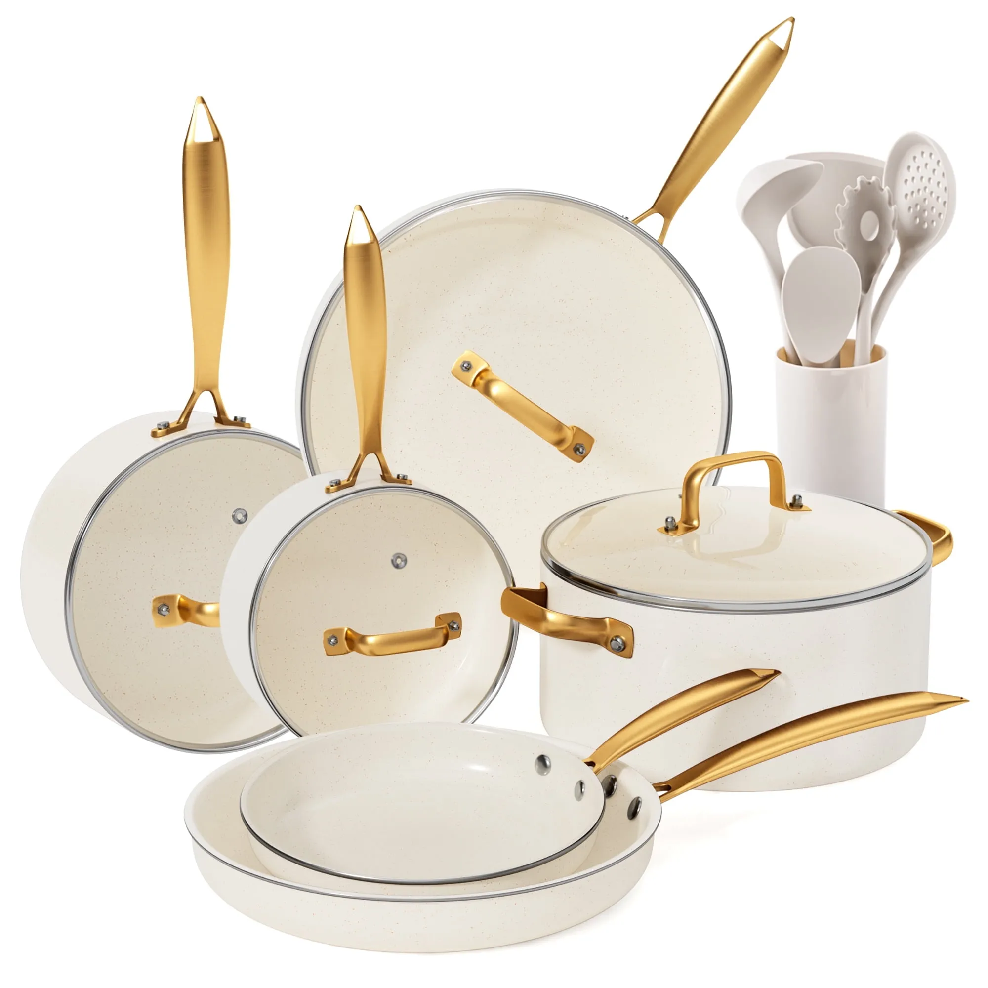 Caannasweis 15 Pieces Ceramic Cookware Sets