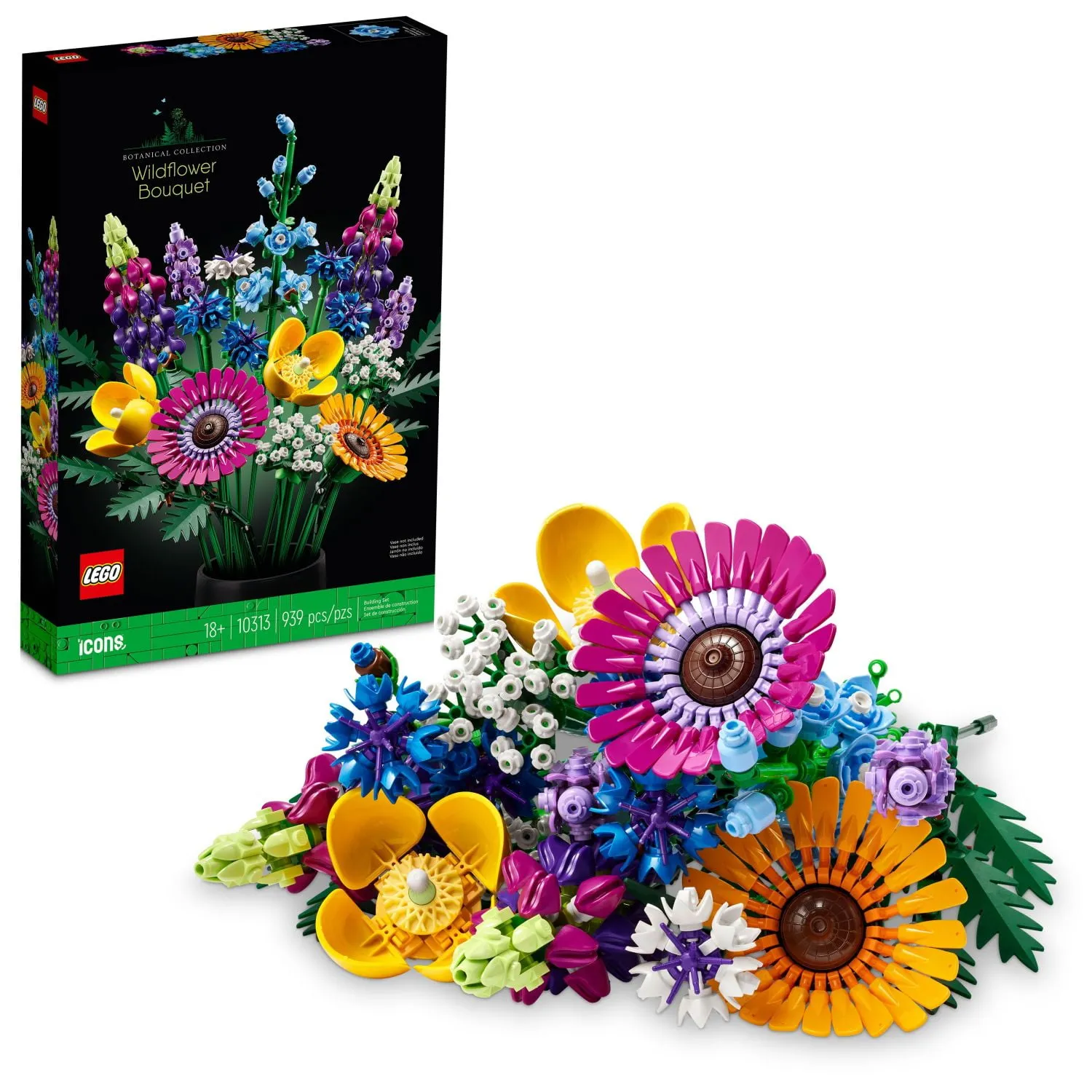 LEGO Botanicals Artificial Wildflower Bouquet - Fake Indoor Flower Building Set for Home, Kitchen, Desk Decoration
