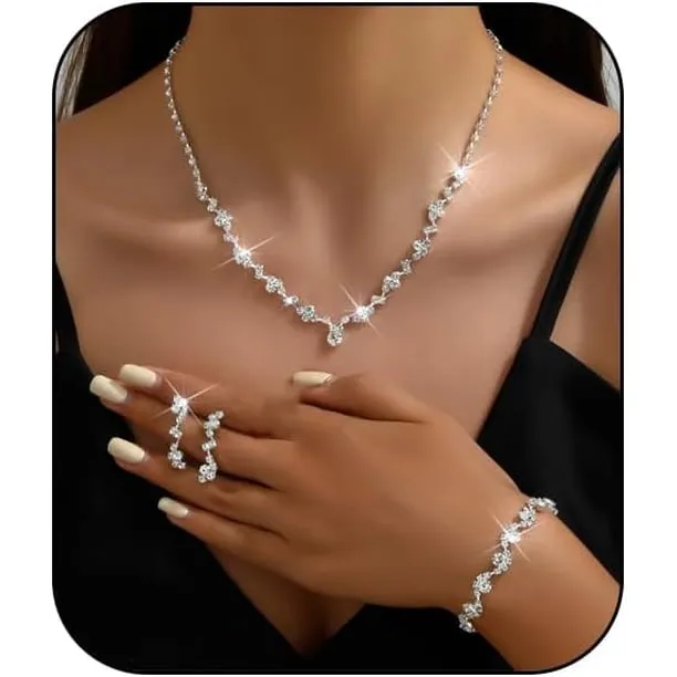 Prom Earrings Necklace Bracelet Set Elegant