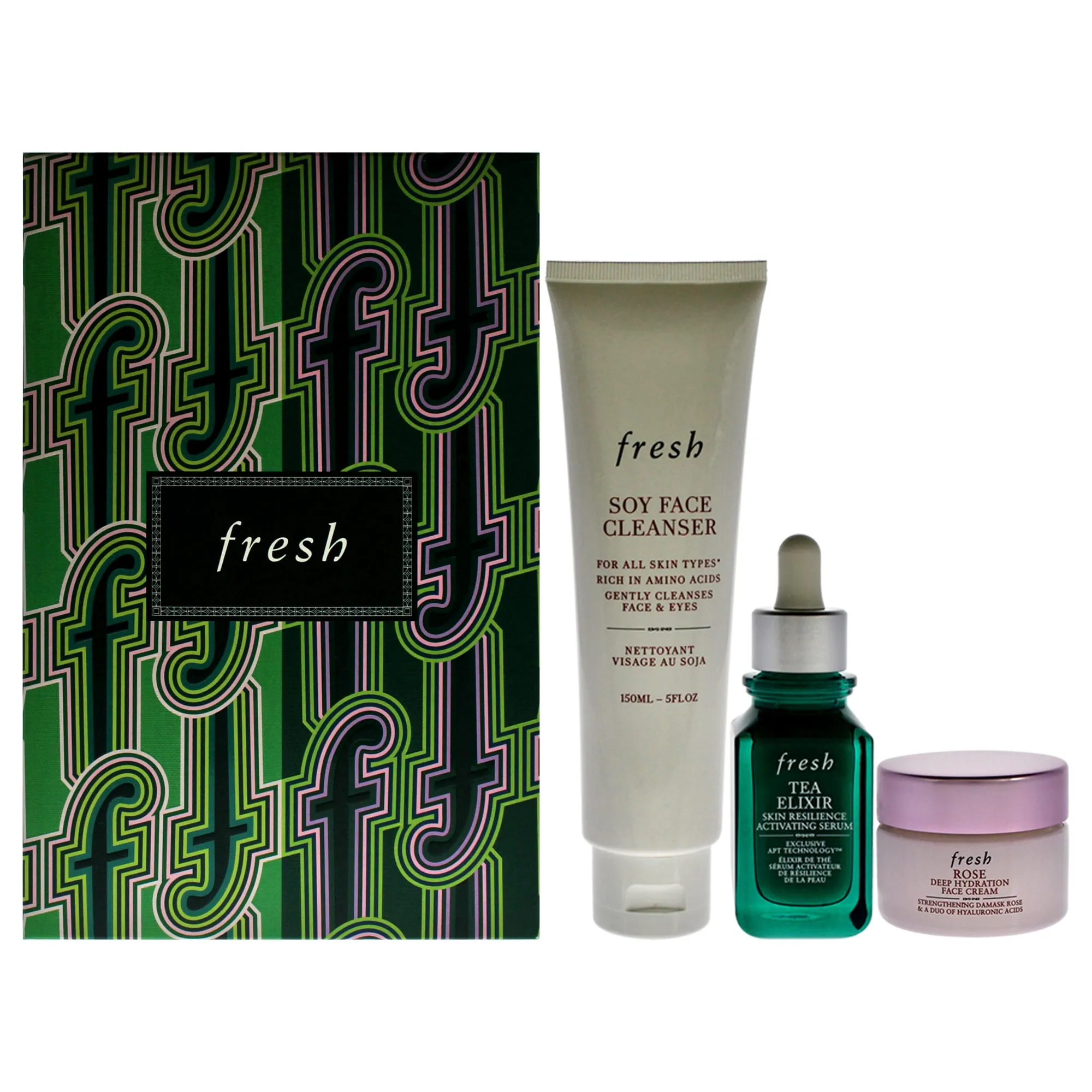 Fresh Hydration Boost Skincare Kit , 3 Pc 5oz Soy Ph Balanced Hydrating Face Wash, 1oz Tea Elixir Skin Resilience Activa