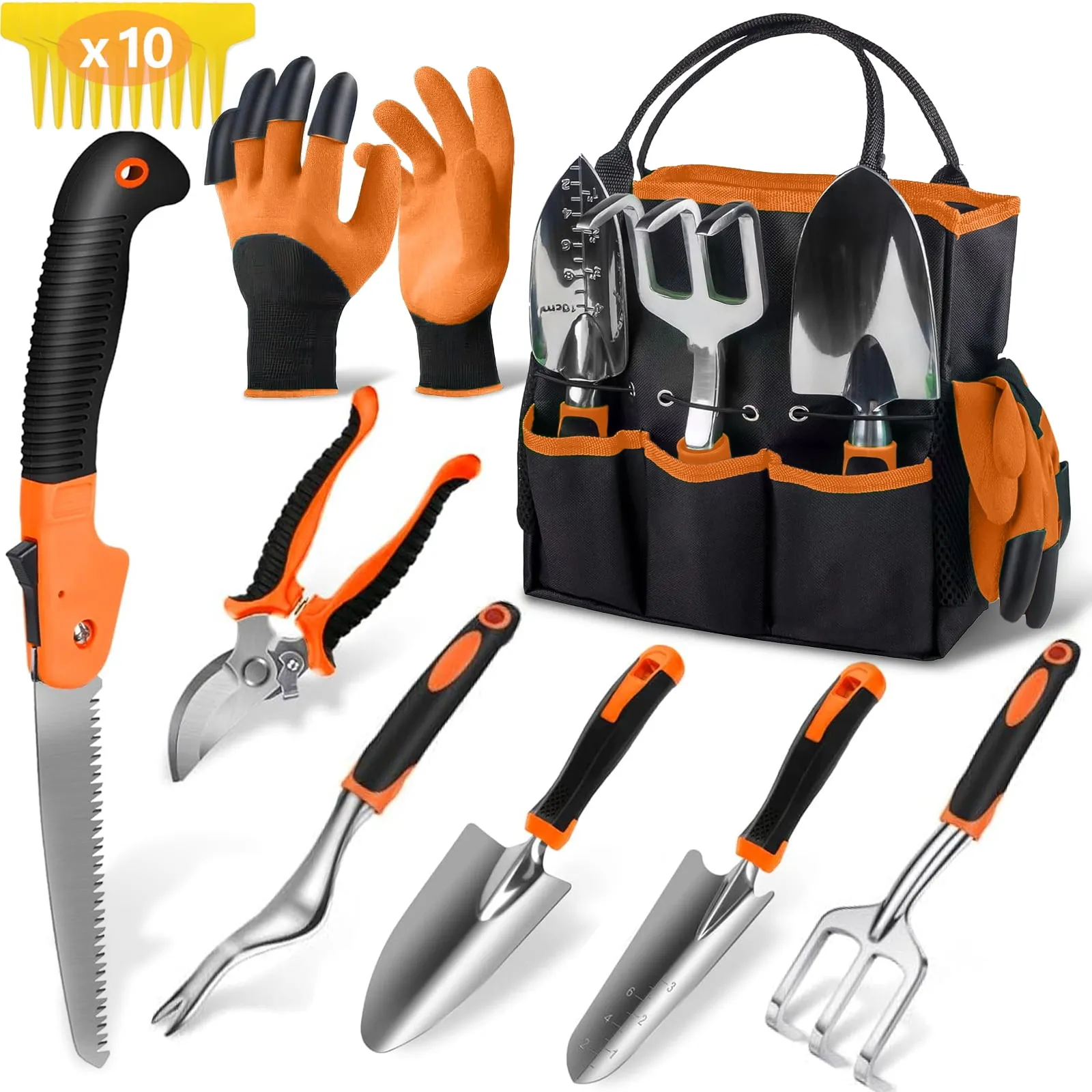 Inadays Gardening Tools 18-Piece Heavy Duty and Lightweight Garden Hand Tool Set w/ Durable Organizer Handbag, Rust-Proo