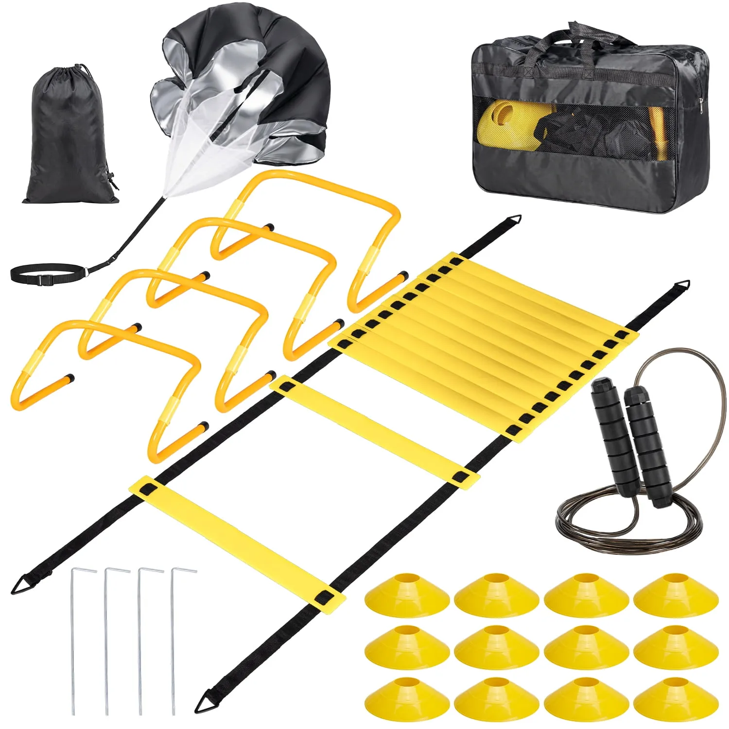 Agility Ladder, Agility Speed Training Equipment Set, 20ft Speed Ladder, 12 Soccer Cones, 4 Hurdles, Jump Rope, Running 