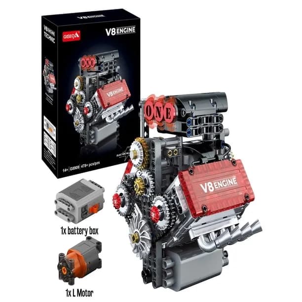 Muuchuu Technic V8 Engine Building Toy with Motor