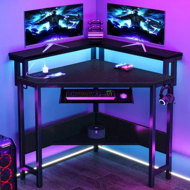 EDX Corner Office Gaming Desk 31 Inches L-Shaped Computer Desk with Charging Hub & Ergonomic Stand for Small Spaces, Bla