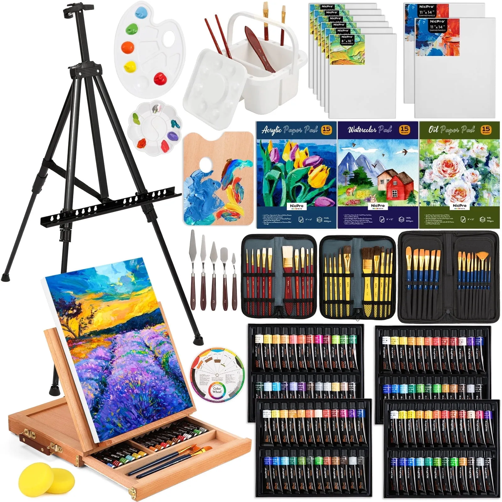 Nicpro 158PCS Deluxe Large Painting Kit with Metal
