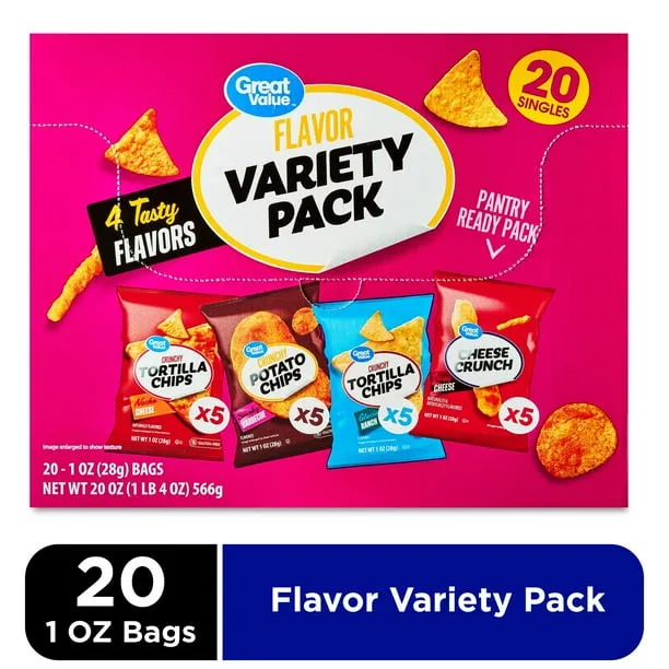 Great Value Tasty Chips Variety Pack 1 Oz 20 Count