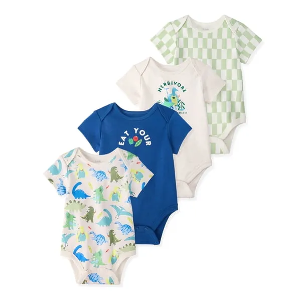 Newborn & Baby Boy Cotton Lap-Shoulder Short-Sleeve Bodysuits, 4-Pack, Sizes 0–24M