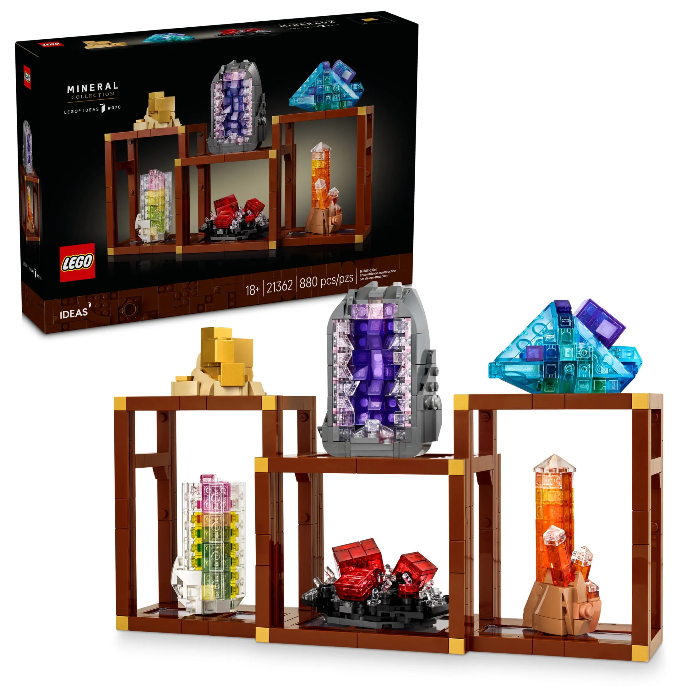LEGO Ideas Mineral Collection Building Set for Adults, Ages 18+ - Bedroom or Office Decor with 3 Display Shelves