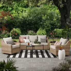 Better Homes & Gardens River Oaks Outdoor 5 Piece Conversation Set, Natural Tan Wicker
