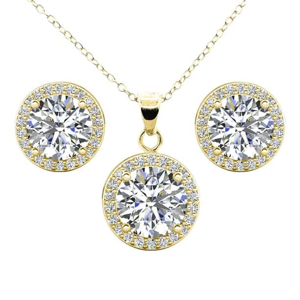 Ariel 18k Yellow Gold Plated Halo Jewelry Set with Simulated Diamonds Gift for Women