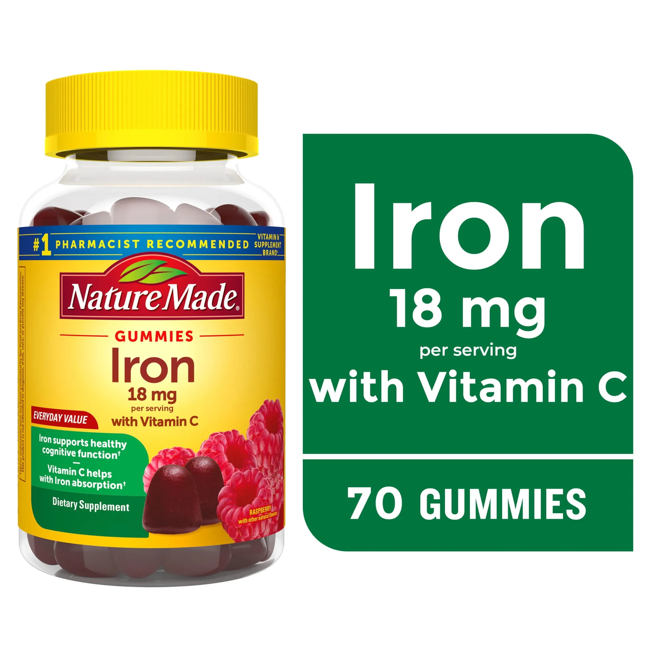 Nature Made Iron 18 mg per Serving with Vitamin C Gummies, Dietary Supplement, 70 Count