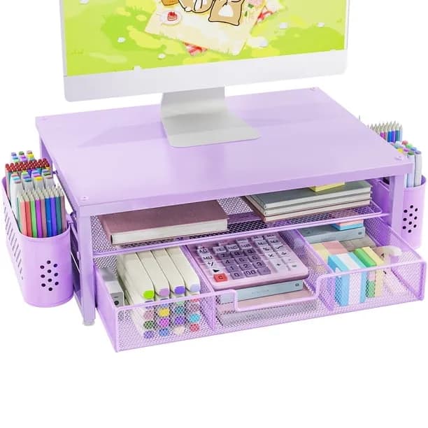 MEHOOM Desk Organizer, 3-Tier Monitor Stand with Storage and 2 Pen Holder, Laptop Stand, Office Desk Accessories for Off