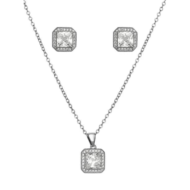 Women's Square Cubic Earrings and Pendant Set