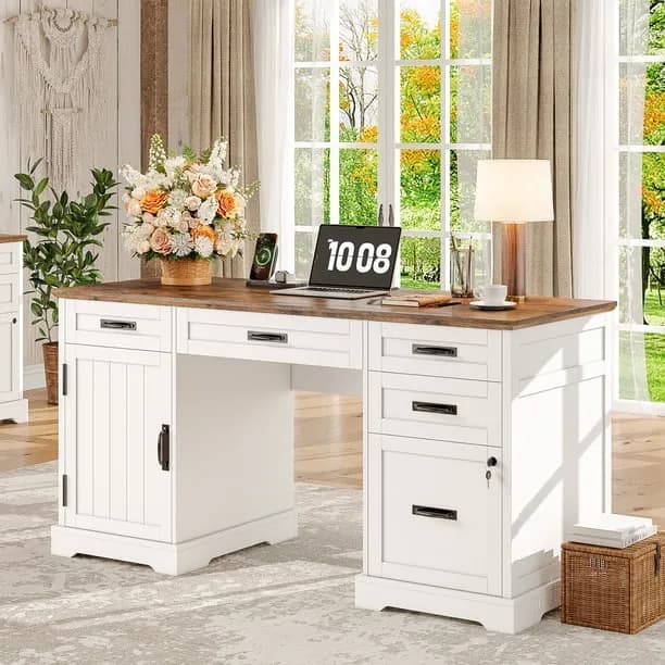 Executive Desk with File Drawers 55 Farmhouse Desk