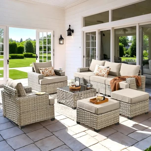 Vcatnet 8 Pieces Outdoor Patio Furniture Sectional Sofa PE Rattan Wicker Conversation Set with Solar Powered Coffee
